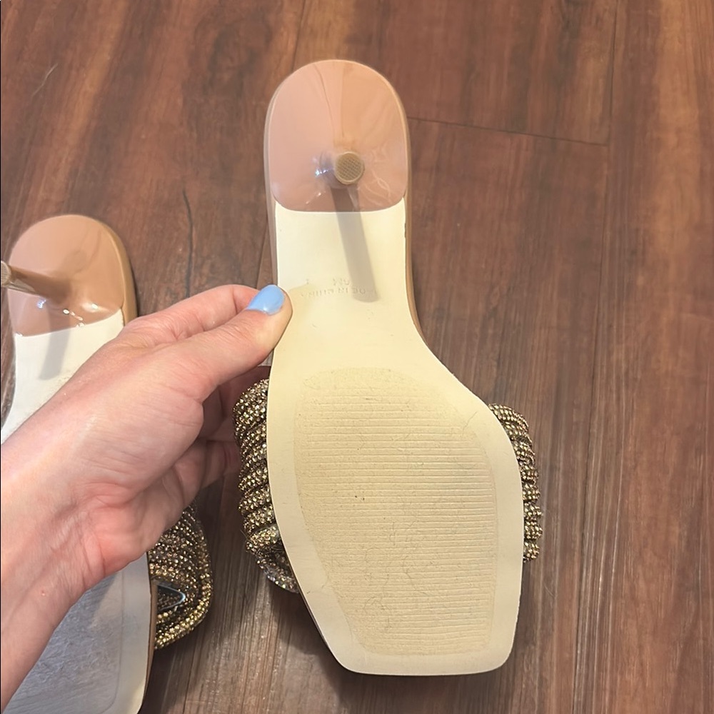 Steve Madden Gold Beaded Knot Slide Heels - Picture 5 of 6